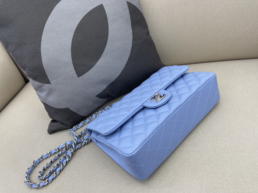 Medium Classic Flap Lambskin Bag AO1112 Baby Blue/Silver